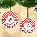 Ladybugs & Chevron Flat Glass Ornament w/ Name and Initial