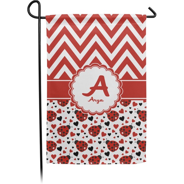 Custom Ladybugs & Chevron Small Garden Flag - Double Sided w/ Name and Initial