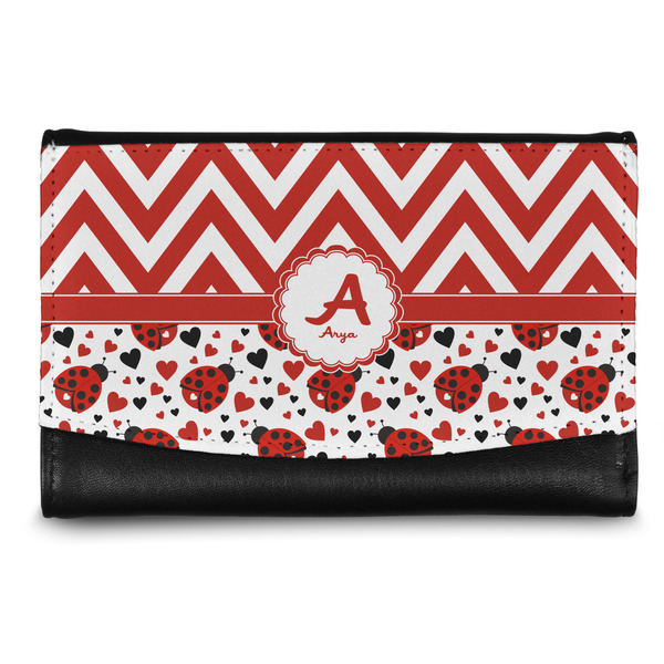 Custom Ladybugs & Chevron Genuine Leather Women's Wallet - Small (Personalized)