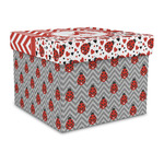 Ladybugs & Chevron Gift Box with Lid - Canvas Wrapped - Large (Personalized)