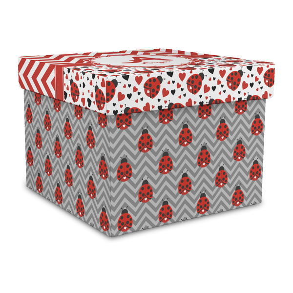 Custom Ladybugs & Chevron Gift Box with Lid - Canvas Wrapped - Large (Personalized)