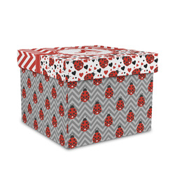 Ladybugs & Chevron Gift Box with Lid - Canvas Wrapped - Medium (Personalized)