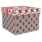 Ladybugs & Chevron Gift Box with Lid - Canvas Wrapped - X-Large (Personalized)