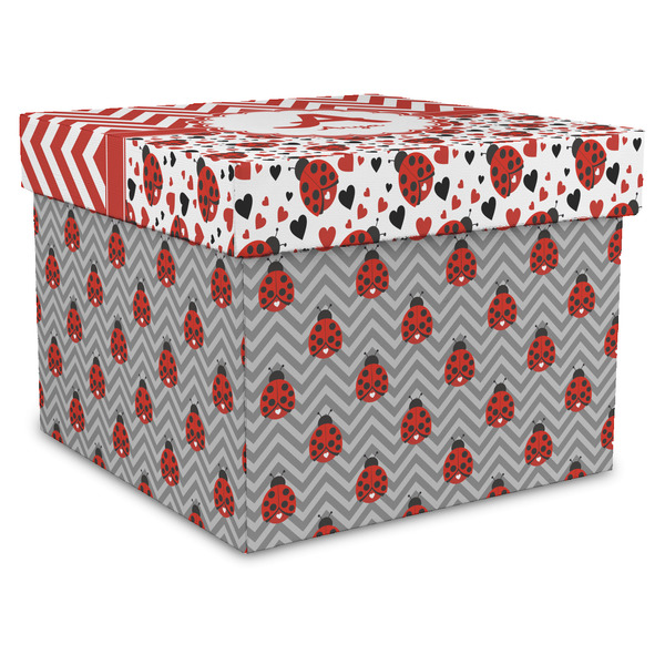 Custom Ladybugs & Chevron Gift Box with Lid - Canvas Wrapped - X-Large (Personalized)