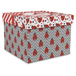 Ladybugs & Chevron Gift Box with Lid - Canvas Wrapped - XX-Large (Personalized)