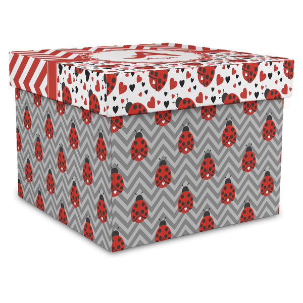 Custom Ladybugs & Chevron Gift Box with Lid - Canvas Wrapped - XX-Large (Personalized)