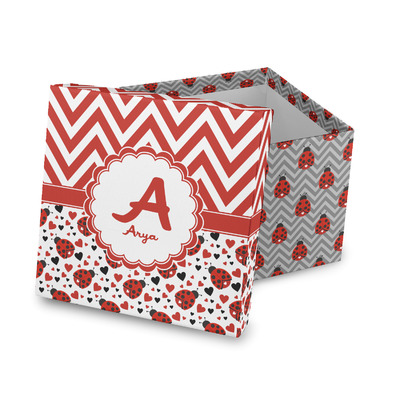 Ladybugs & Chevron Gift Box with Lid - Canvas Wrapped (Personalized)