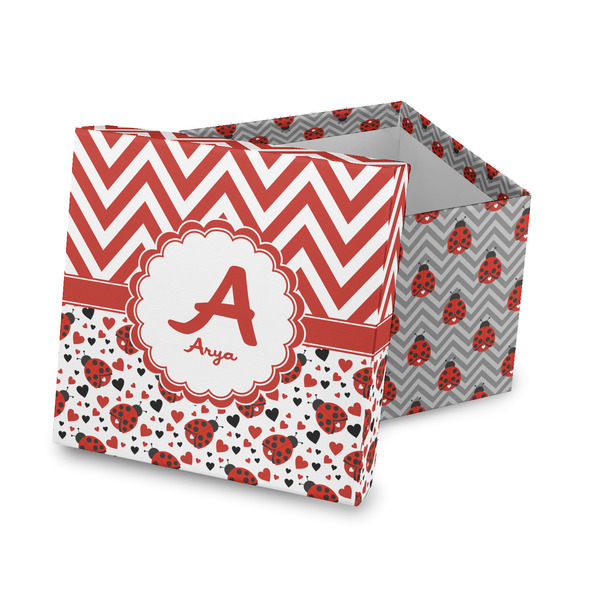 Custom Ladybugs & Chevron Gift Box with Lid - Canvas Wrapped (Personalized)