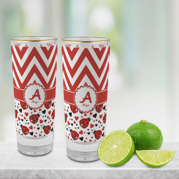 Ladybugs & Chevron Glass Shot Glass - 2 oz - LIFESTYLE