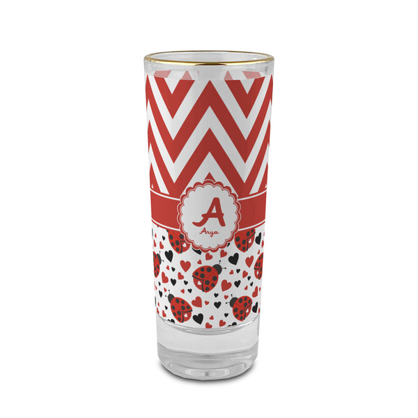 Custom Ladybugs & Chevron 2 oz Shot Glass - Glass with Gold Rim (Personalized)