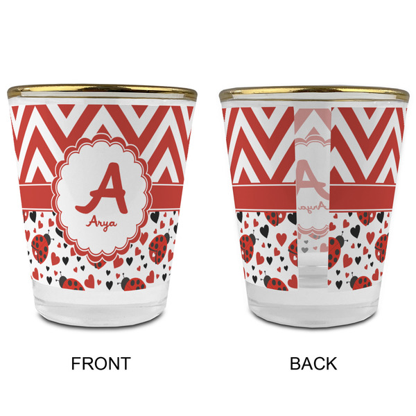 Ladybugs & Chevron Glass Shot Glass - with gold rim - APPROVAL