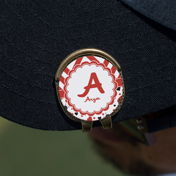 Ladybugs & Chevron Golf Ball Marker Hat Clip - Gold - On Hat