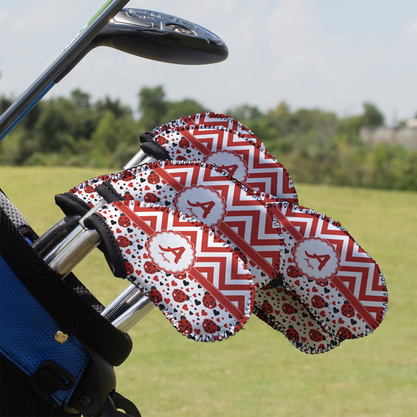 Custom Ladybugs & Chevron Golf Club Iron Cover - Set of 9 (Personalized)