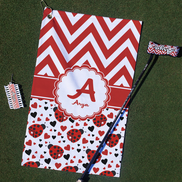 Custom Ladybugs & Chevron Golf Towel Gift Set (Personalized)