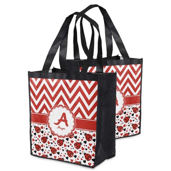Ladybugs & Chevron Grocery Bag - MAIN