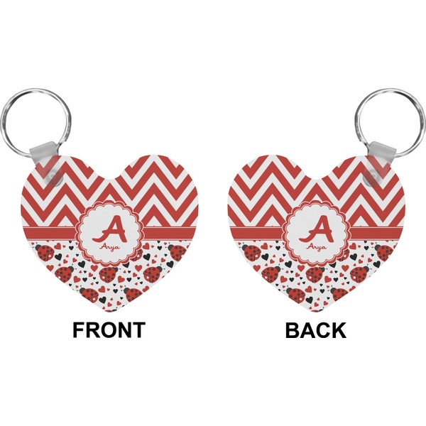 Ladybugs & Chevron Heart Keychain (Front + Back)