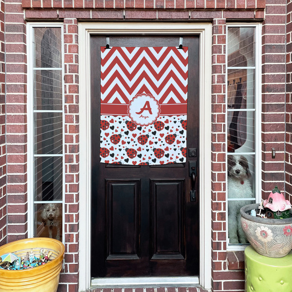 Ladybugs & Chevron House Flags - Double Sided - (Over the door) LIFESTYLE