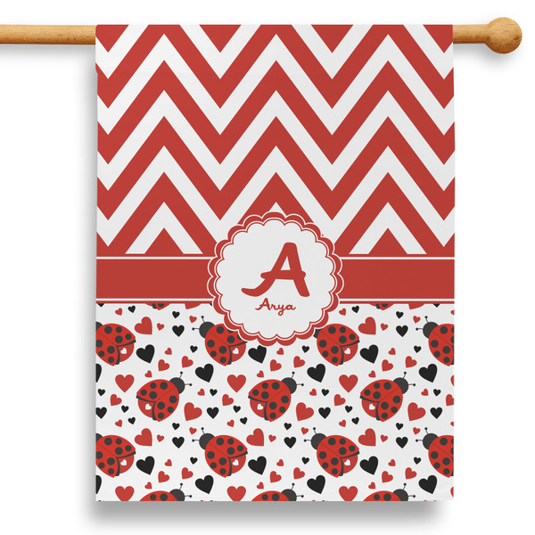 Custom Ladybugs & Chevron 28" House Flag (Personalized)
