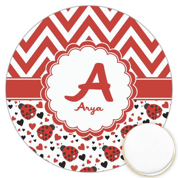 Custom Ladybugs & Chevron Printed Cookie Topper - 3.25" (Personalized)