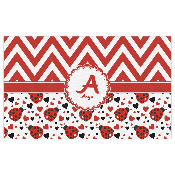 Ladybugs & Chevron Indoor / Outdoor Rug - 3'x5' - Front Flat