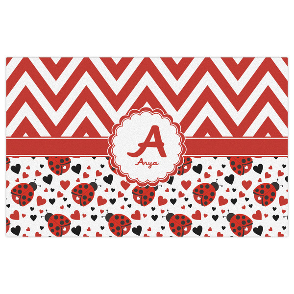 Ladybugs & Chevron Indoor / Outdoor Rug - 5'x8' - Front Flat