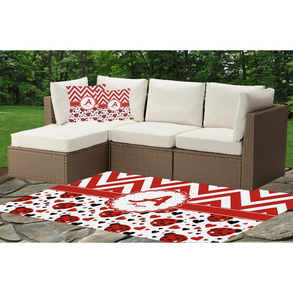 Ladybugs & Chevron Outdoor Mat & Cushions