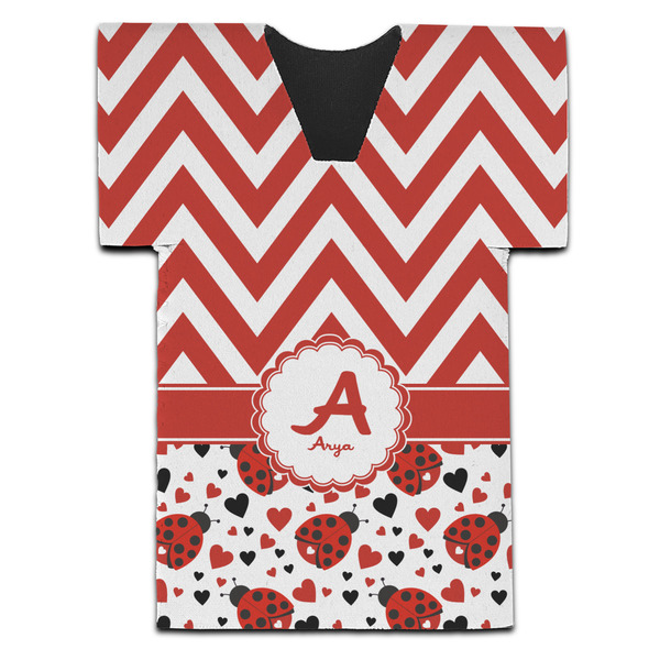 Custom Ladybugs & Chevron Jersey Bottle Cooler (Personalized)