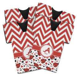 Ladybugs & Chevron Jersey Bottle Cooler - Set of 4 (Personalized)