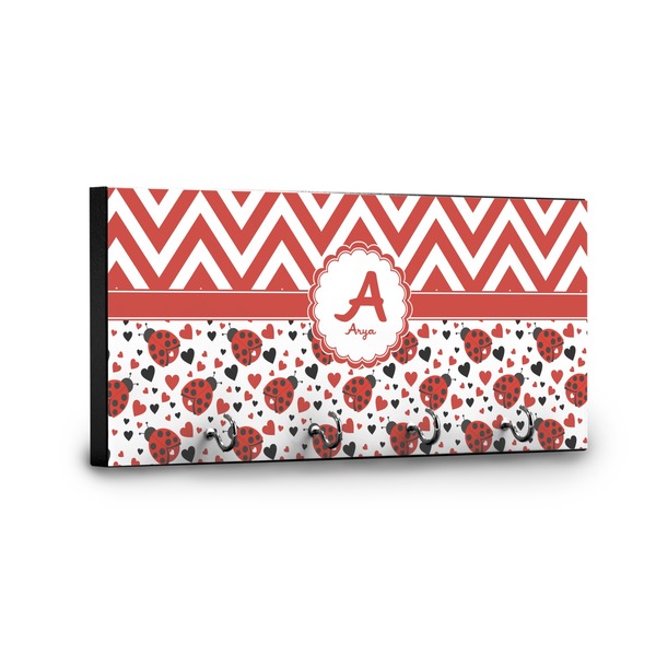 Ladybugs & Chevron Key Hanger - Front View with Hooks