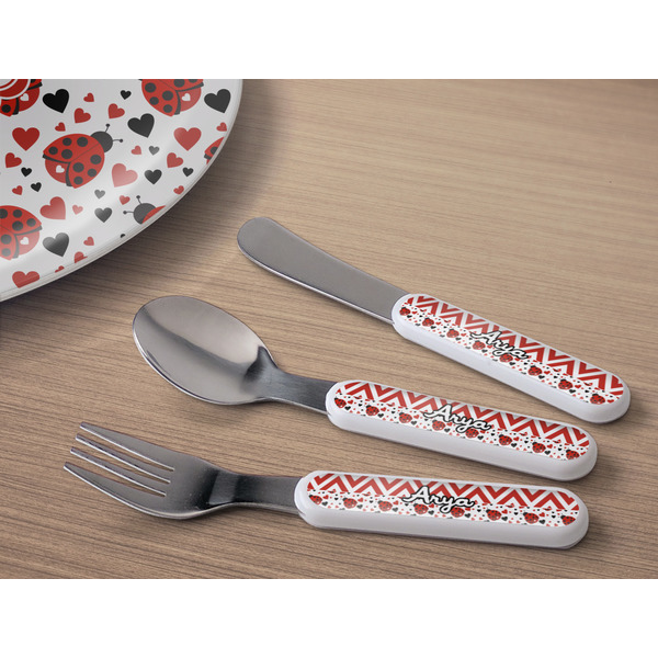 Ladybugs & Chevron Kids Flatware w/ Plate