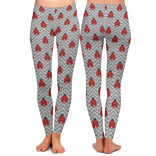 Ladybugs & Chevron Ladies Leggings - Front and Back