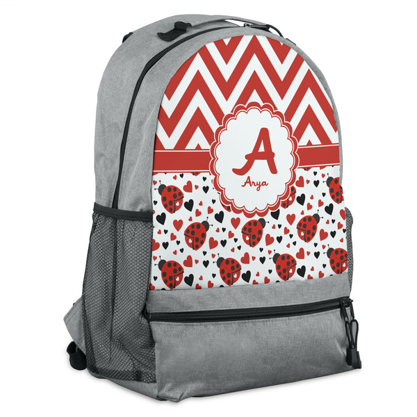 Custom Ladybugs & Chevron Backpack - Grey (Personalized)