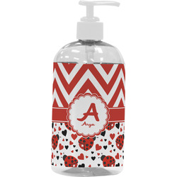 Ladybugs & Chevron Plastic Soap / Lotion Dispenser (16 oz - Large - White) (Personalized)