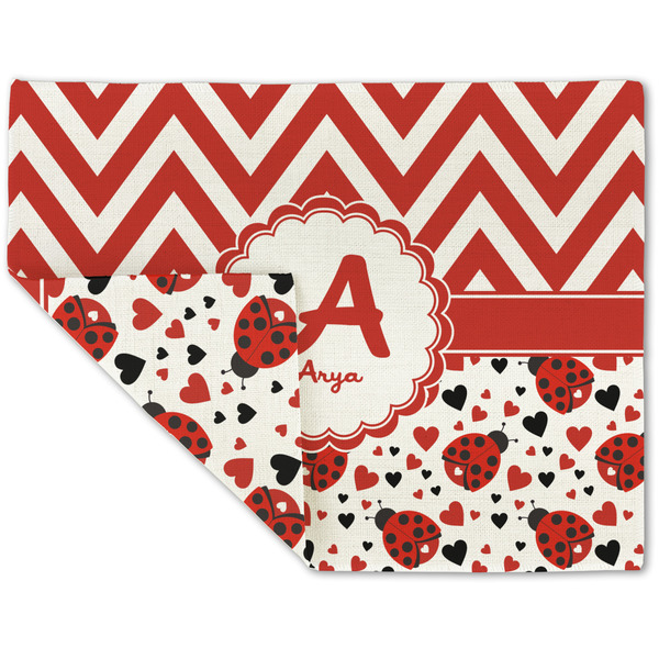 Custom Ladybugs & Chevron Double-Sided Linen Placemat - Single w/ Name and Initial