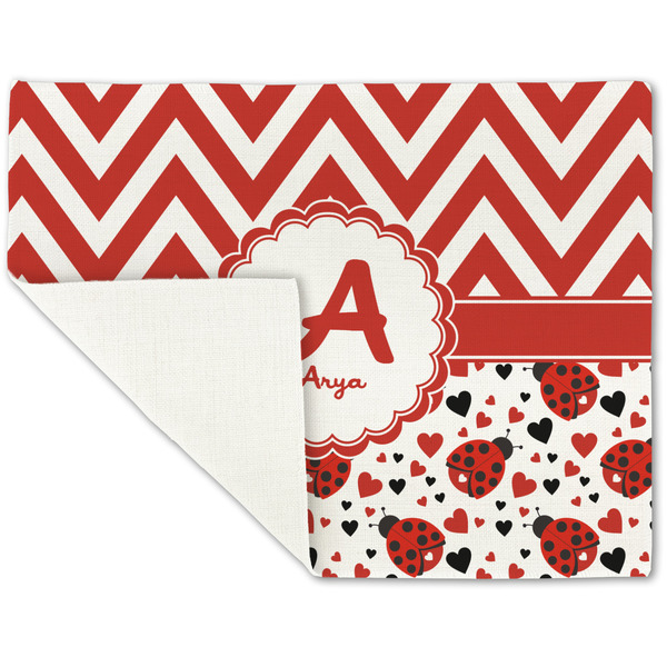 Ladybugs & Chevron Linen Placemat - Folded Corner (single side)