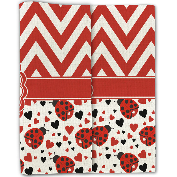 Ladybugs & Chevron Linen Placemat - Folded Half (double sided)