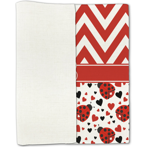 Ladybugs & Chevron Linen Placemat - Folded Half