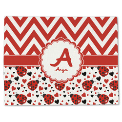 Ladybugs & Chevron Single-Sided Linen Placemat - Single w/ Name and Initial