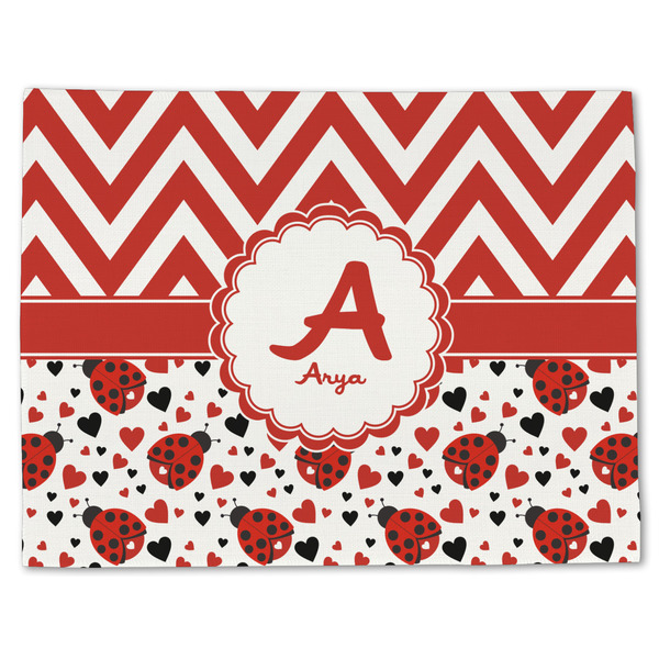 Custom Ladybugs & Chevron Single-Sided Linen Placemat - Single w/ Name and Initial