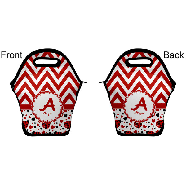 Ladybugs & Chevron Lunch Bag - Front and Back