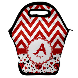Ladybugs & Chevron Lunch Bag w/ Name and Initial