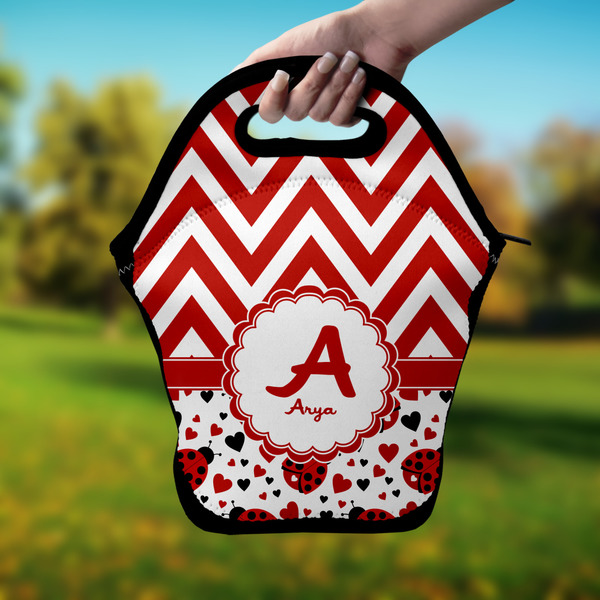 Ladybugs & Chevron Lunch Bag - Hand