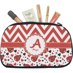 Ladybugs & Chevron Makeup / Cosmetic Bag - Medium (Personalized)