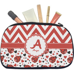 Ladybugs & Chevron Makeup / Cosmetic Bag - Medium (Personalized)