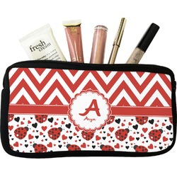 Ladybugs & Chevron Makeup / Cosmetic Bag - Small (Personalized)