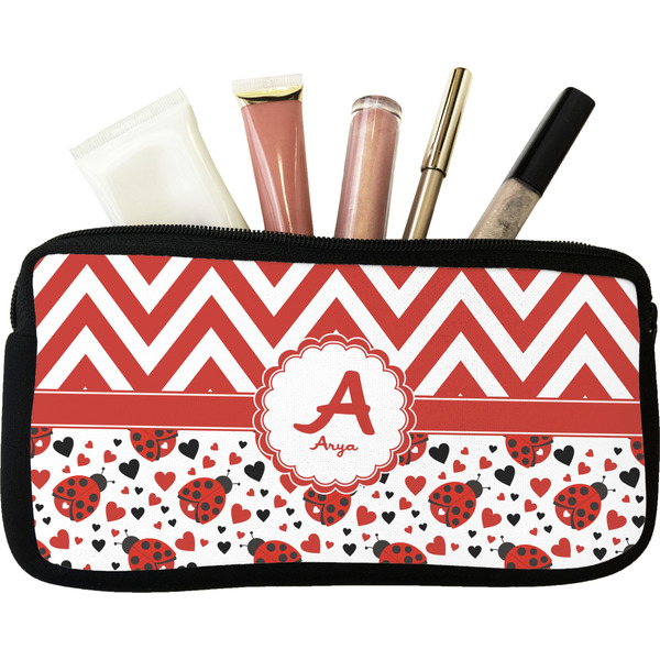 Custom Ladybugs & Chevron Makeup / Cosmetic Bag (Personalized)
