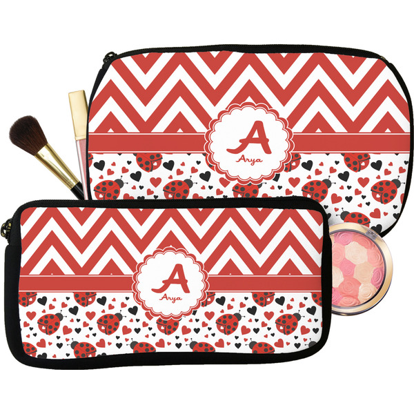 Ladybugs & Chevron Makeup / Cosmetic Bag (Select Size)