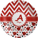 Ladybugs & Chevron Melamine Plate (Personalized)