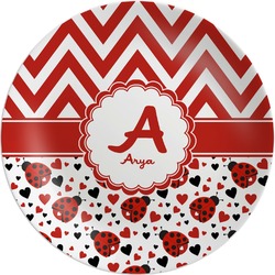 Ladybugs & Chevron Melamine Plate (Personalized)