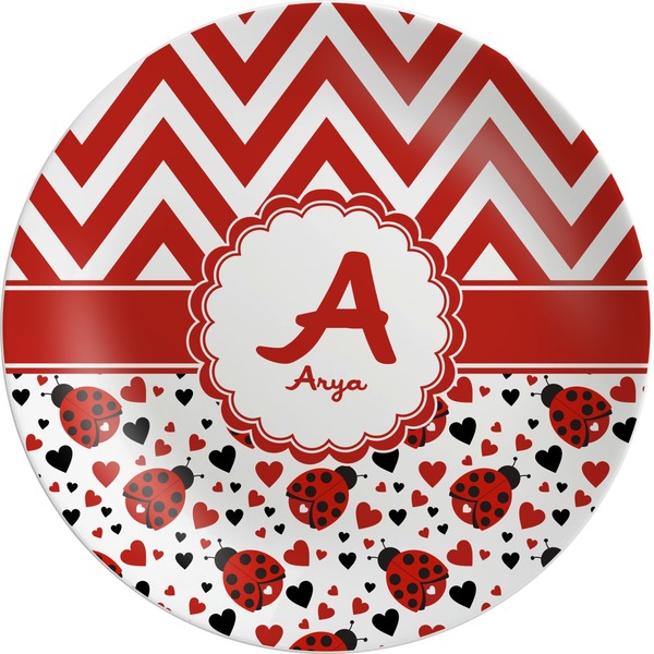 Custom Ladybugs & Chevron Melamine Plate (Personalized)
